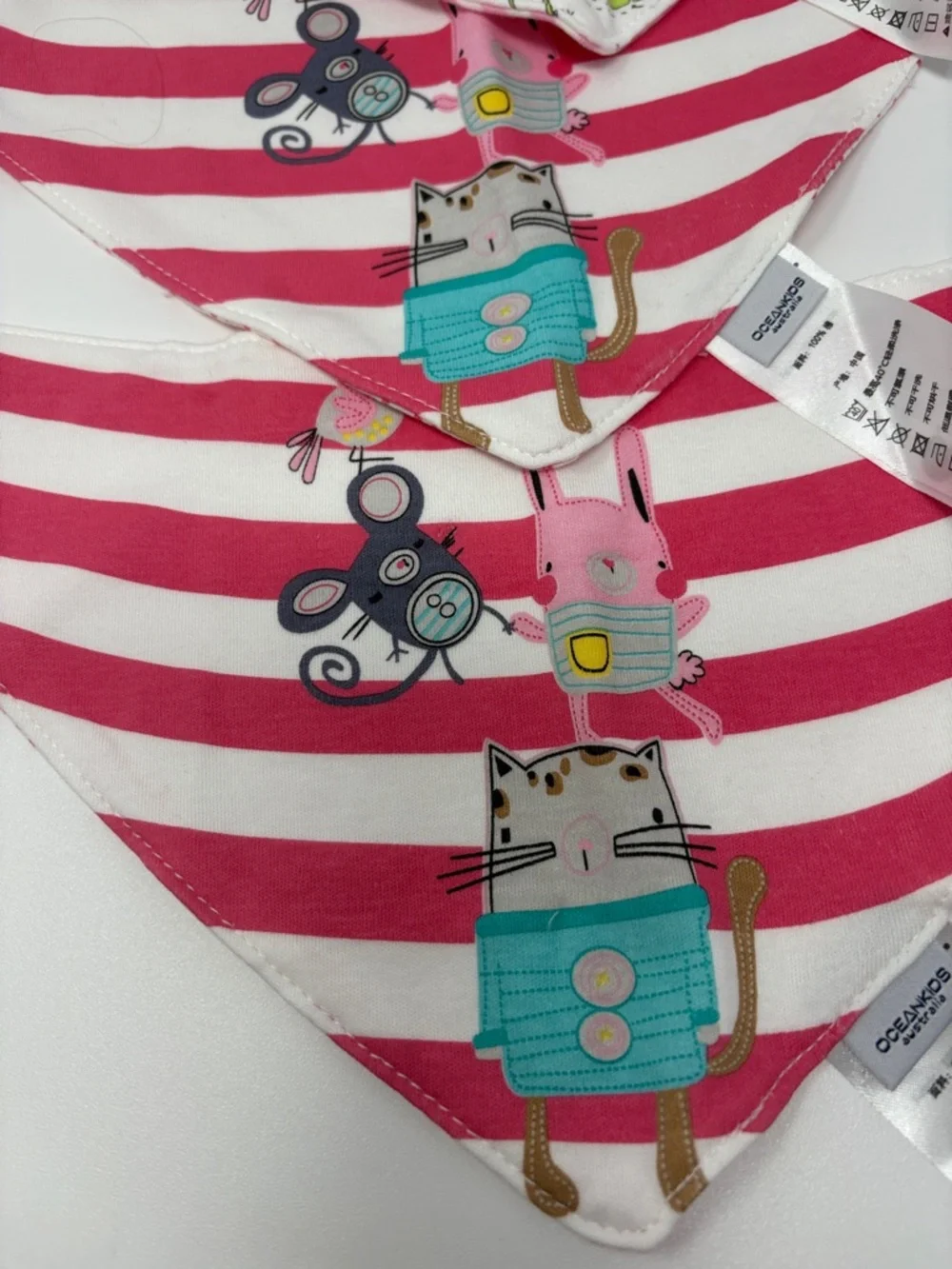OCEANKIDS bib bundlePink Striped Kids Bandana Bibs with Animal Print - Unbranded